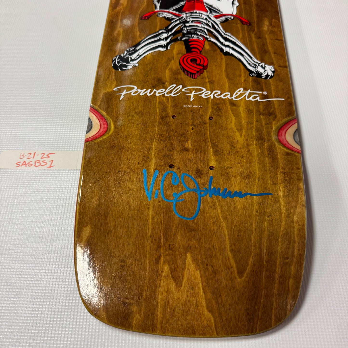 Powell Peralta OG Skull & Sword Reissue Skateboard Deck Honey Brown Stain SIGNED by VCJ (original artist)#1