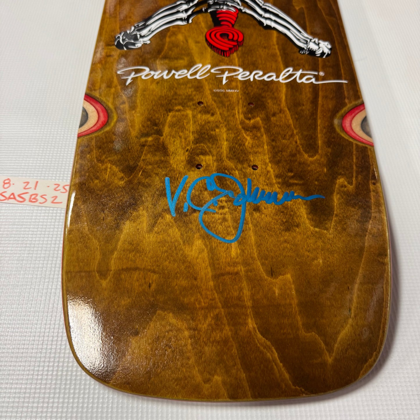 Powell Peralta OG Skull & Sword Reissue Skateboard Deck Honey Brown Stain SIGNED by VCJ (original artist)#2