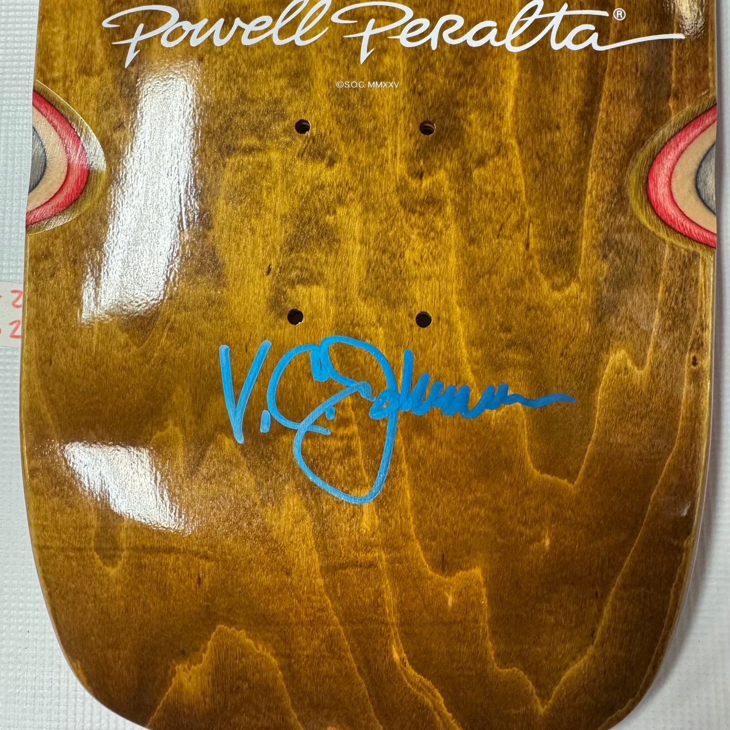 Powell Peralta OG Skull & Sword Reissue Skateboard Deck Honey Brown Stain SIGNED by VCJ (original artist)#2