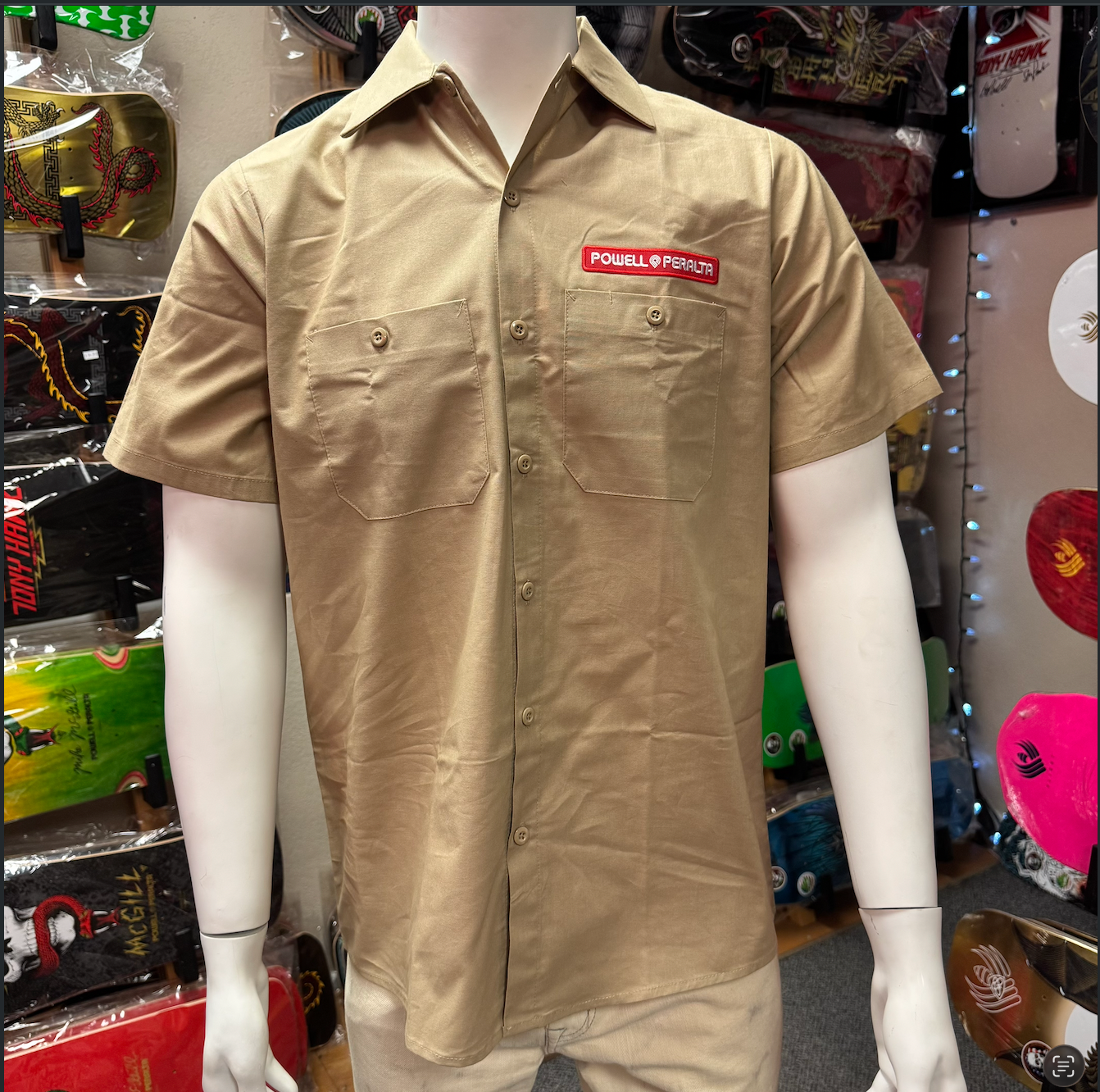 Powell Peralta Skate Shop Work Shirt Neon Ripper Tan