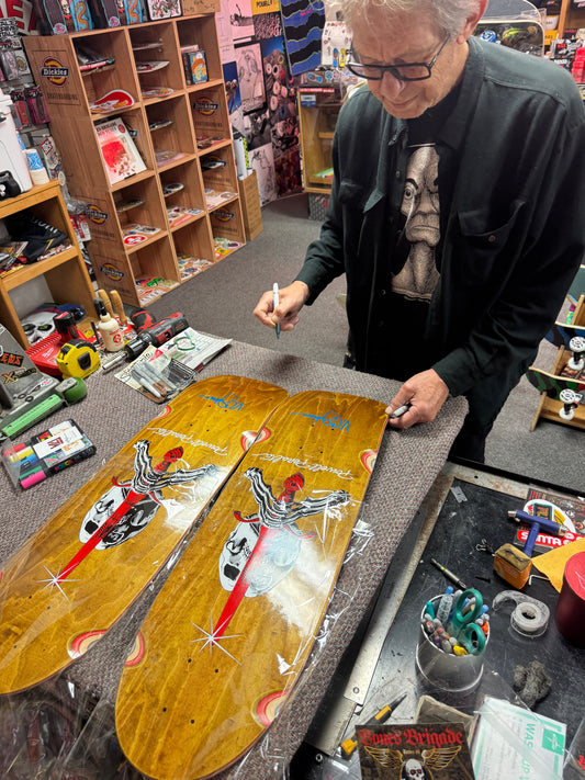 Powell Peralta OG Skull & Sword Reissue Skateboard Deck Honey Brown Stain SIGNED by VCJ (original artist)#1