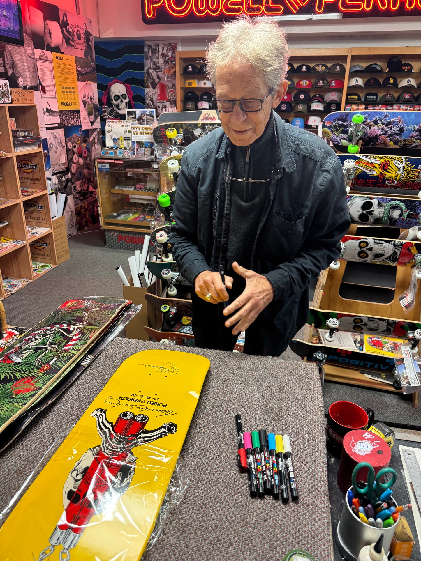 Signed VCJ Powell Peralta Skull & Nunchucks Bruce Lee Collab Skateboard Deck Yellow