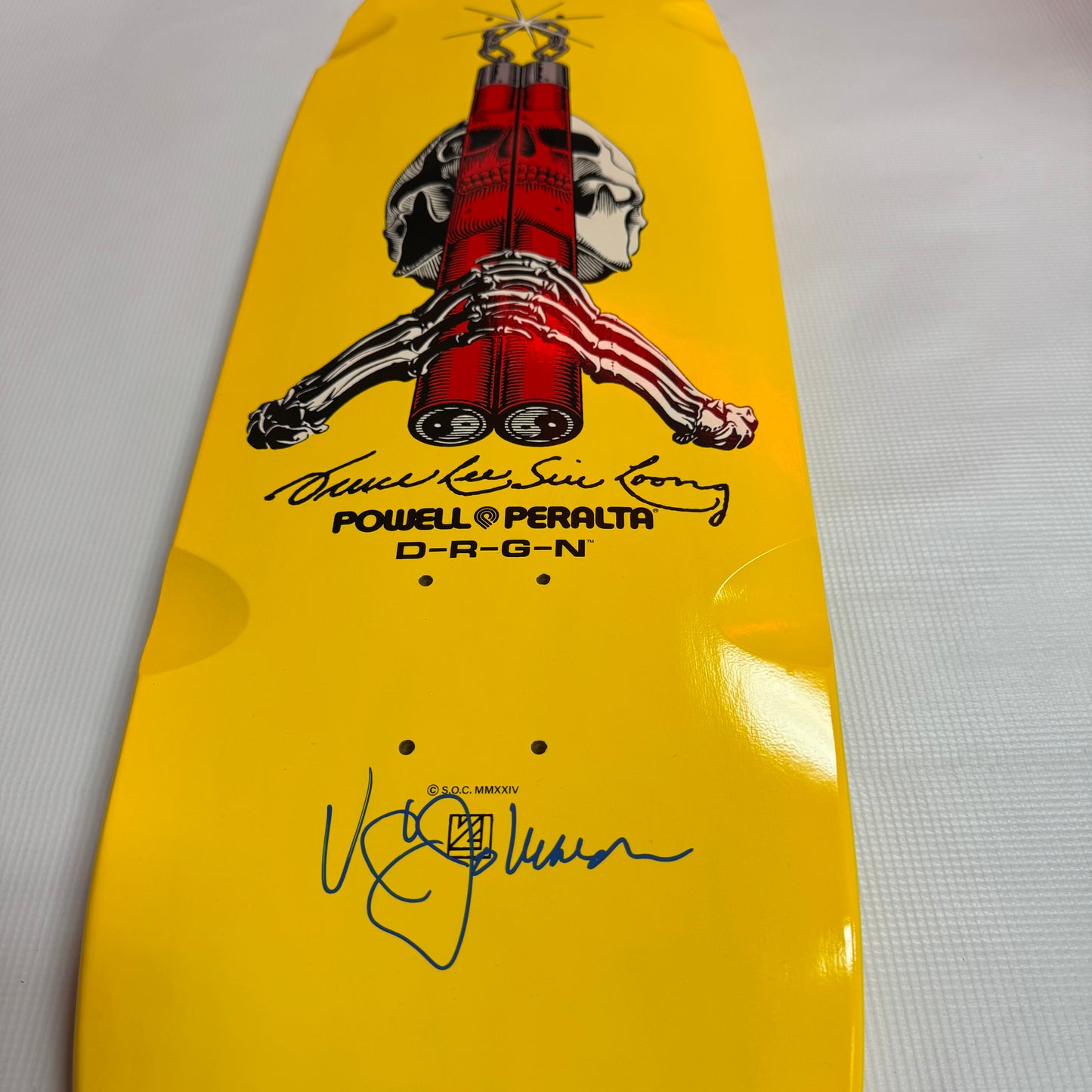 Signed VCJ Powell Peralta Skull & Nunchucks Bruce Lee Collab Skateboard Deck Yellow