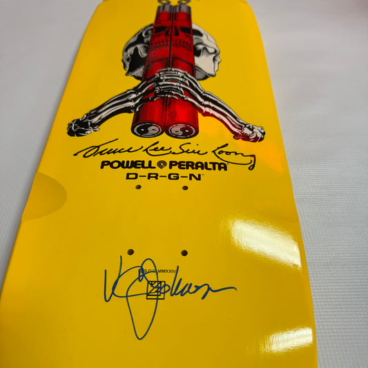 Signed VCJ Powell Peralta Skull & Nunchucks Bruce Lee Collab Skateboard Deck Yellow