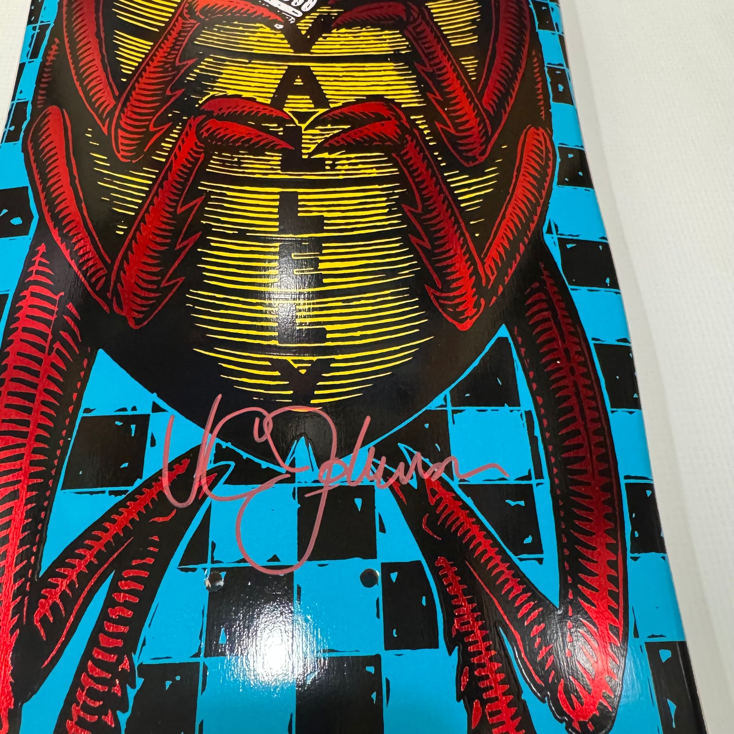VCJ signed Powell Peralta Mike Vallely Bug Reissue Skateboard Deck Blue w/Red Foil - Red Paint