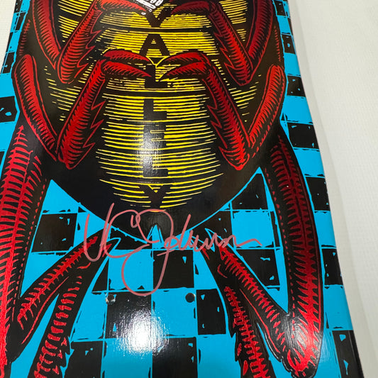VCJ signed Powell Peralta Mike Vallely Bug Reissue Skateboard Deck Blue w/Red Foil - Red Paint