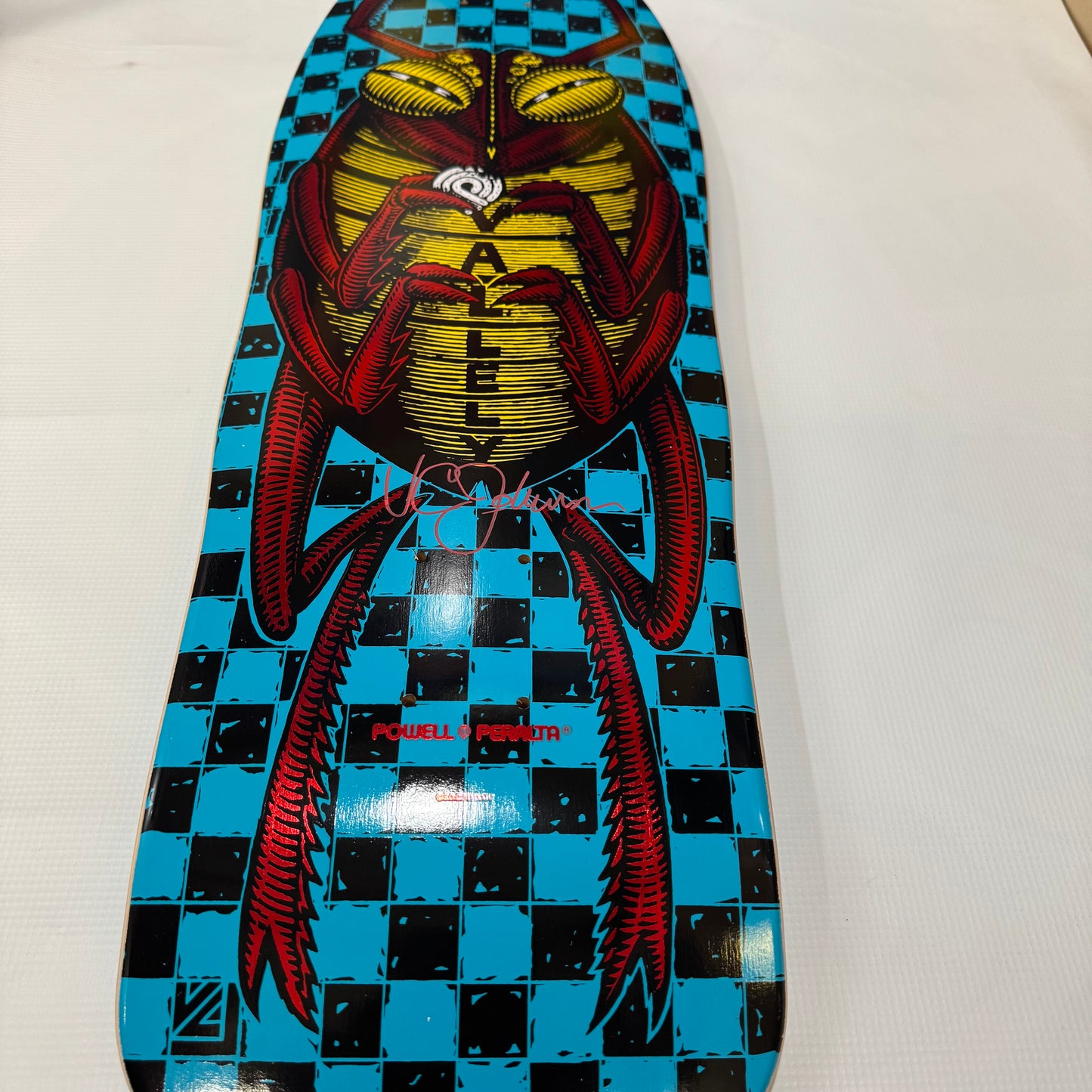 VCJ signed Powell Peralta Mike Vallely Bug Reissue Skateboard Deck Blue w/Red Foil - Red Paint