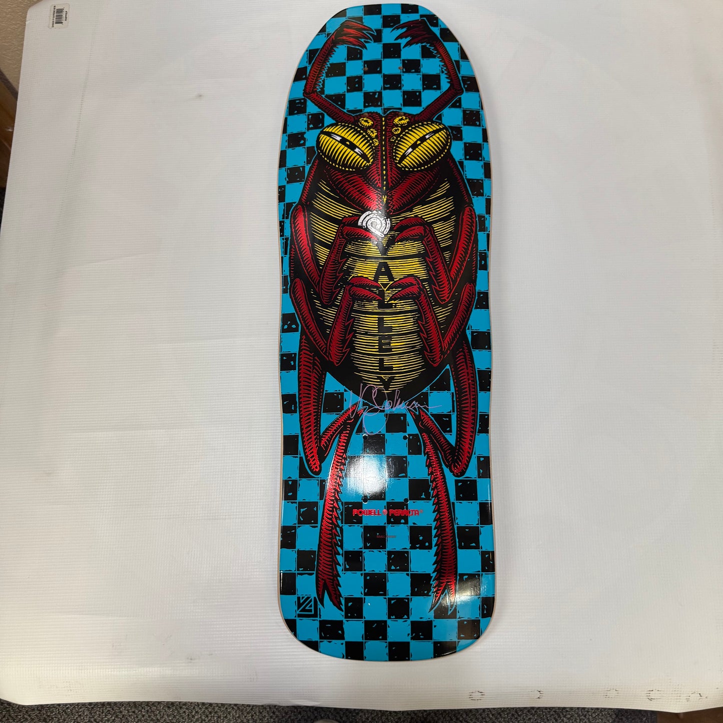 VCJ signed Powell Peralta Mike Vallely Bug Reissue Skateboard Deck Blue w/Red Foil - Pink Paint