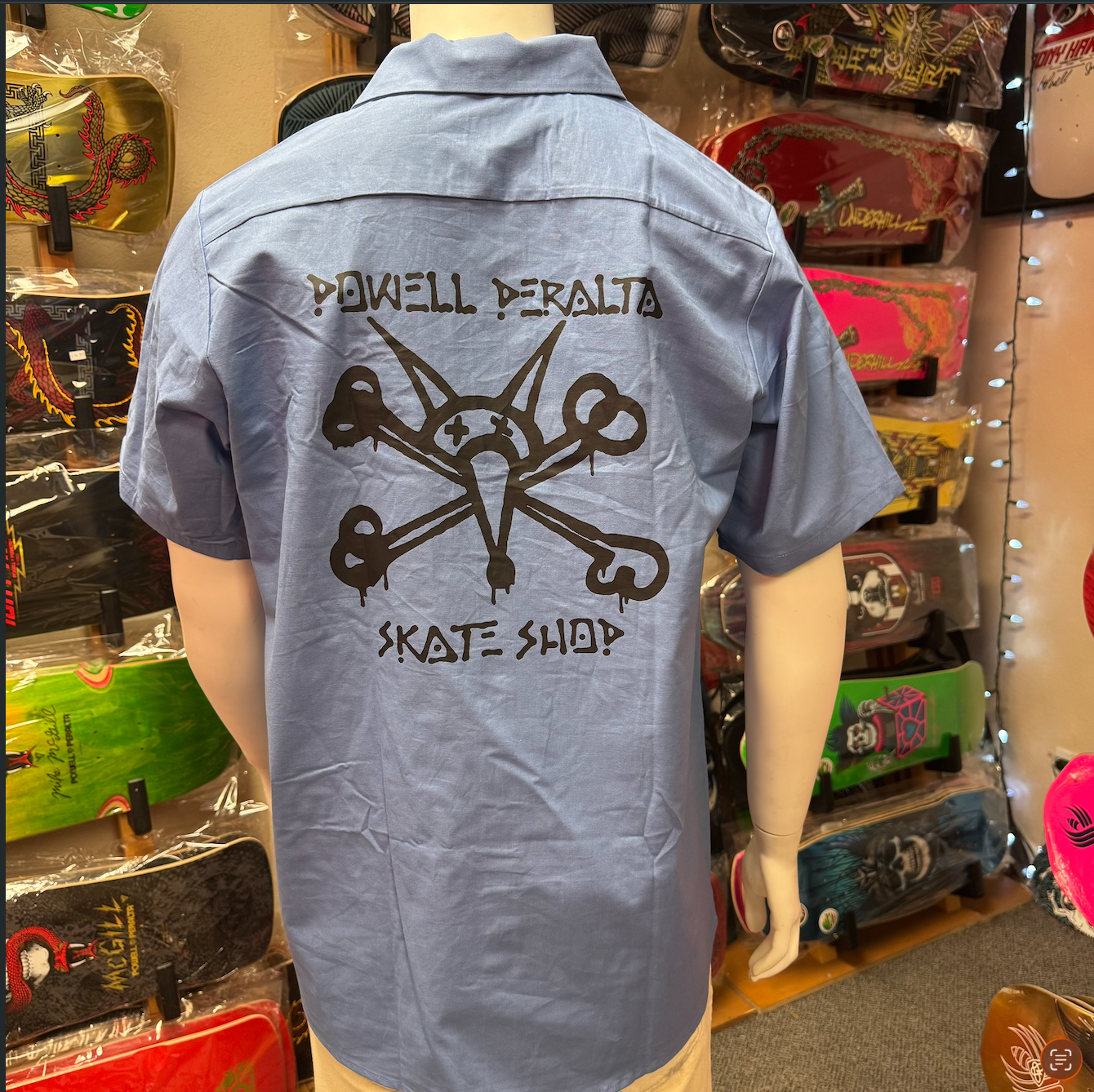 Powell Peralta Skate Shop Work Shirt Vato Rat Postal Blue