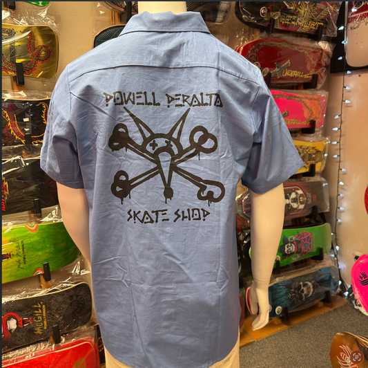 Powell Peralta Skate Shop Work Shirt Vato Rat Postal Blue