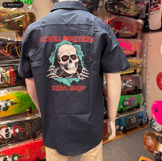 Powell Peralta Skate Shop Work Shirt Neon Ripper Navy