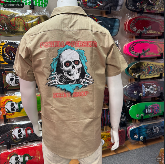 Powell Peralta Skate Shop Work Shirt Neon Ripper Tan